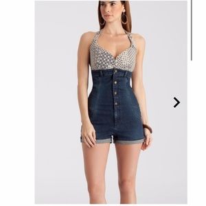 Guess Halter Shorts Denim Romper